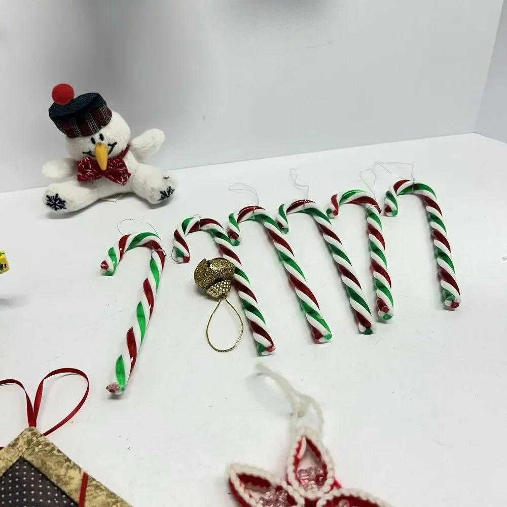 Vintage M&M Character Ornament Lot Fabric Quilted Baubles Pillow Candy Canes